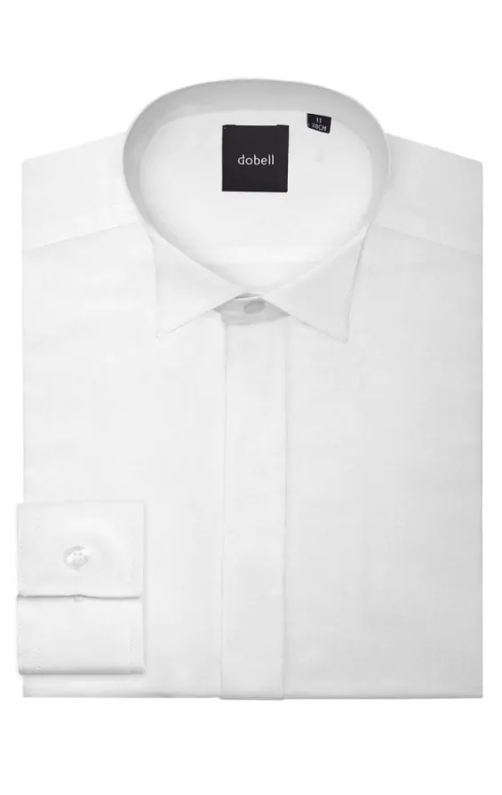 cotton fly front dress shirt Thom Sweeney - White Cotton Stretch Fly Front Dress Shirt