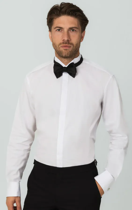 green emerald velvet dress Slim Fit Pique Front Long Sleeve Tuxedo Shirt - White main image 1