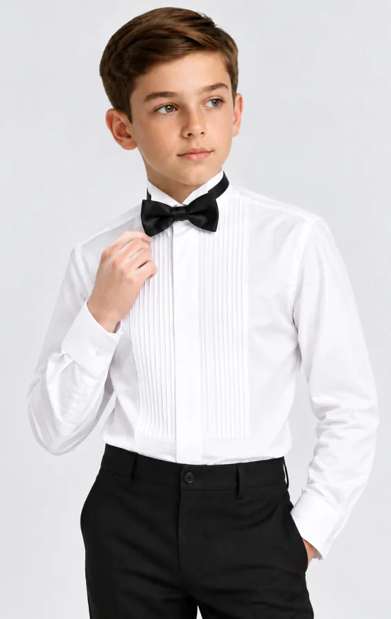 Boys Wing Collar, Pleated Front Tuxedo Shirt Boys Wing Collar, Pleated Front Tuxedo Shirt