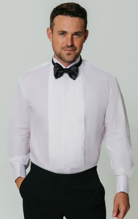 Tux Shirt Wing Collar Shirt And Bow Tie Wing Collar, Pleated Front