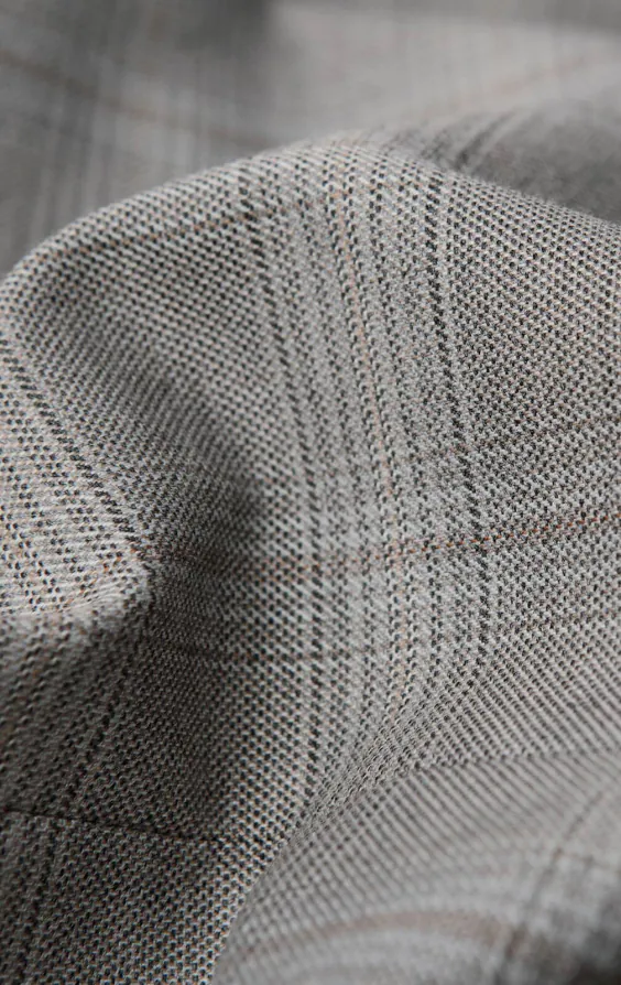 Taupe Check 3 Piece Suit with Peak Lapel - photo 8