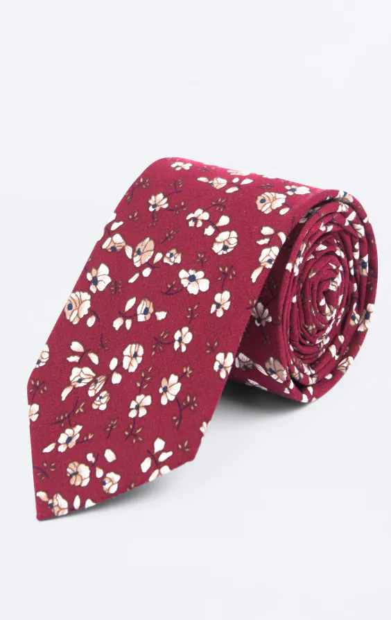 Red and White Floral Necktie