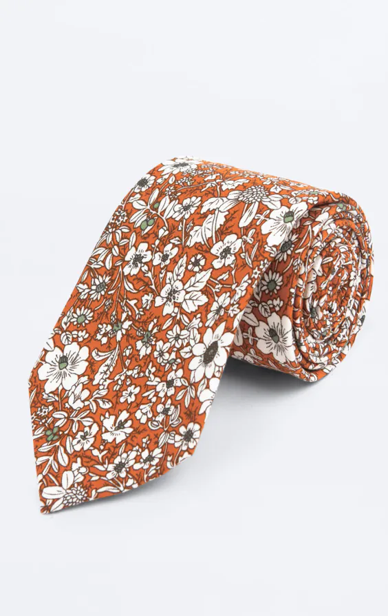 Orange Floral Necktie