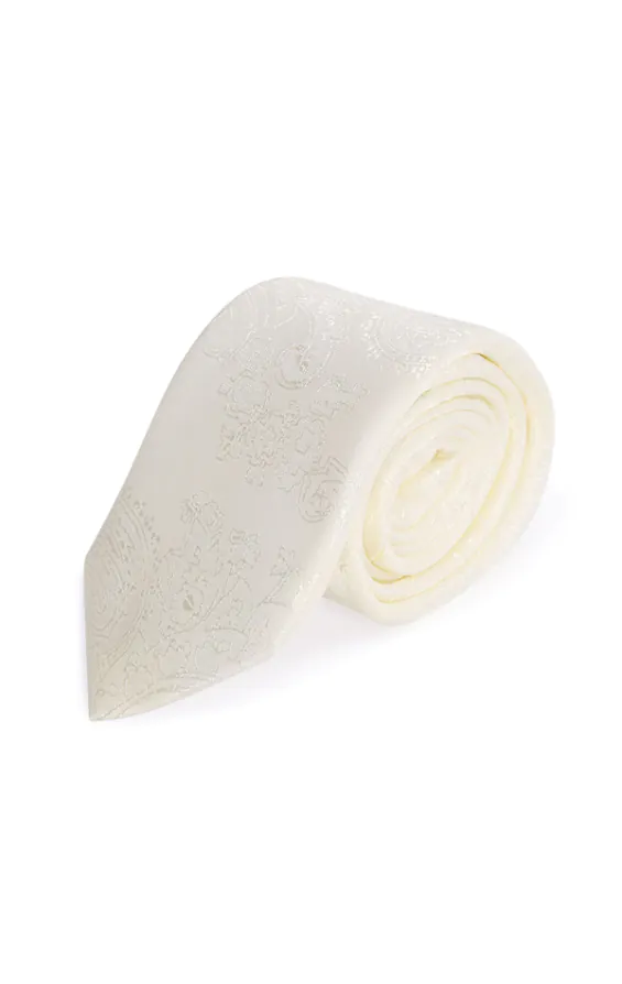 Boys Pearl White Paisley Necktie