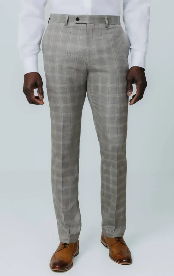 Taupe Check Suit Pants