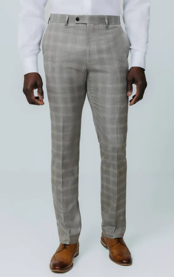 Taupe Check 3 Piece Suit with Peak Lapel - photo 6