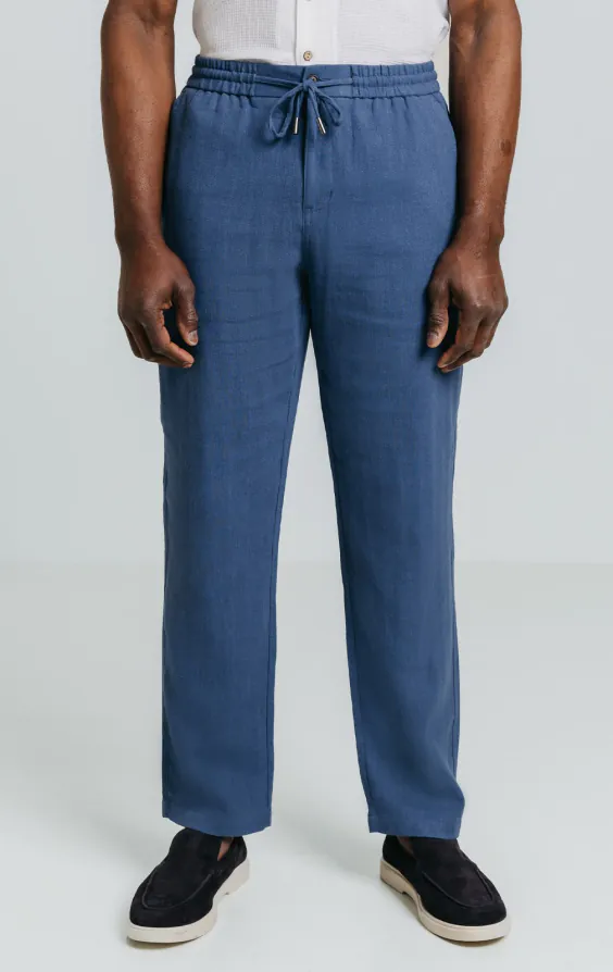 Blue Linen Herringbone Pants - photo 1 Blue Linen Herringbone Pants - photo 1