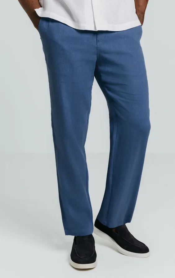 Blue Linen Herringbone Pants Blue Linen Herringbone Pants
