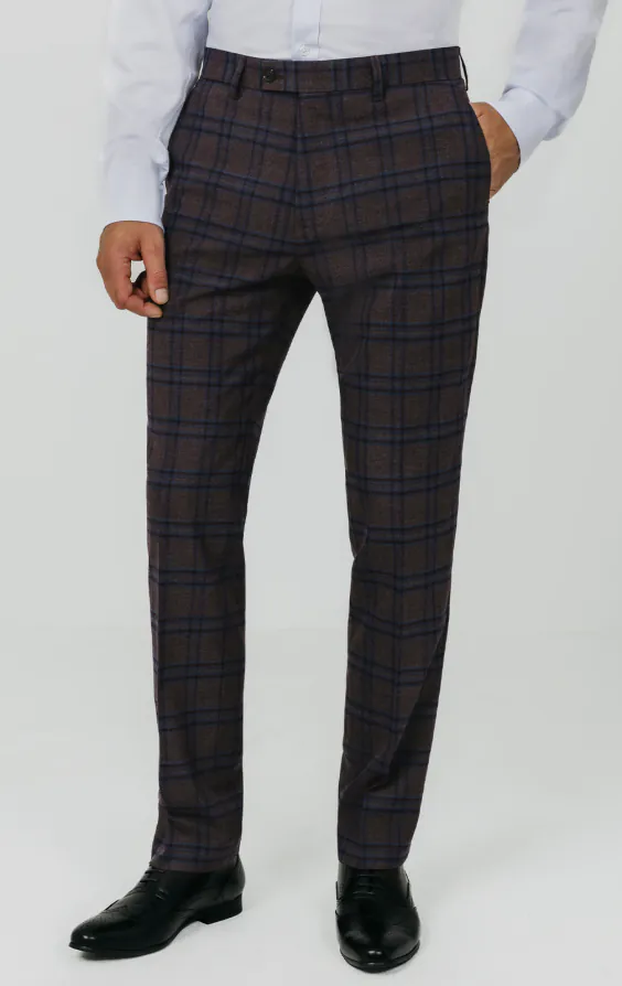 Burgundy with Blue Windowpane Check Suit Pants Burgundy with Blue Windowpane Check Suit Pants