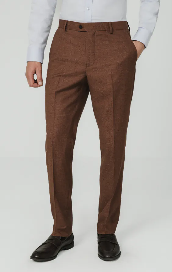 Rust Brown Textured Weave Suit Pants