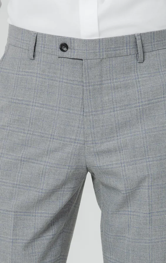 Light Gray & Blue Check Suit Pants - photo 1