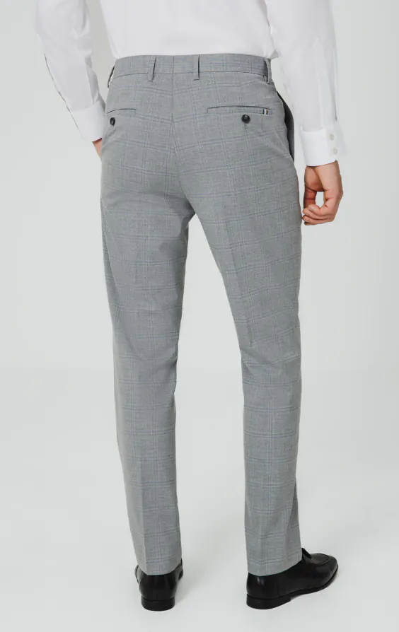 Light Grey & Blue Check Suit Pants | Dobell