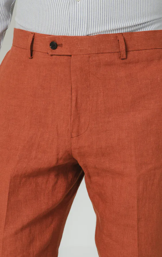 Burnt Orange Pure Linen Suit Pants - photo 1 Burnt Orange Pure Linen Suit Pants - photo 1
