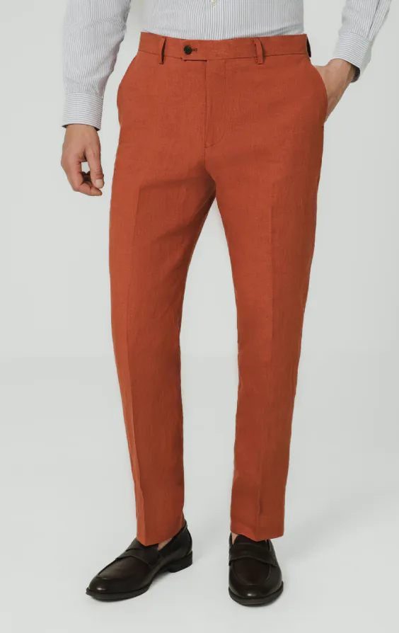 Burnt Orange Pure Linen Suit Pants Burnt Orange Pure Linen Suit Pants