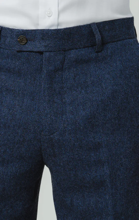 Blue Herringbone Tweed Suit Pants - photo 1 Blue Herringbone Tweed Suit Pants - photo 1