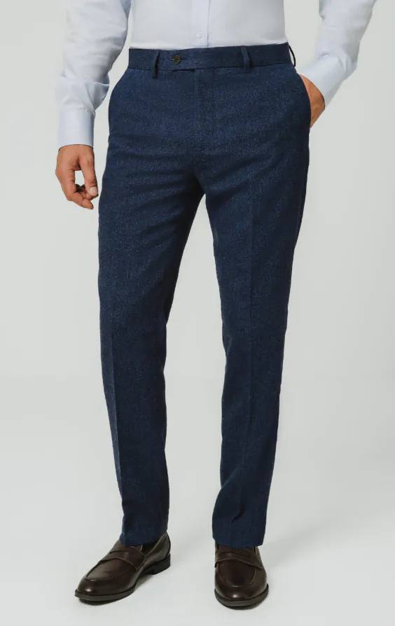 Blue Herringbone Tweed Suit Pants Blue Herringbone Tweed Suit Pants