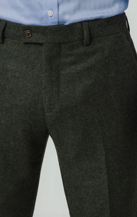 Dark Green Herringbone Tweed Suit Pants - photo 1 Dark Green Herringbone Tweed Suit Pants - photo 1
