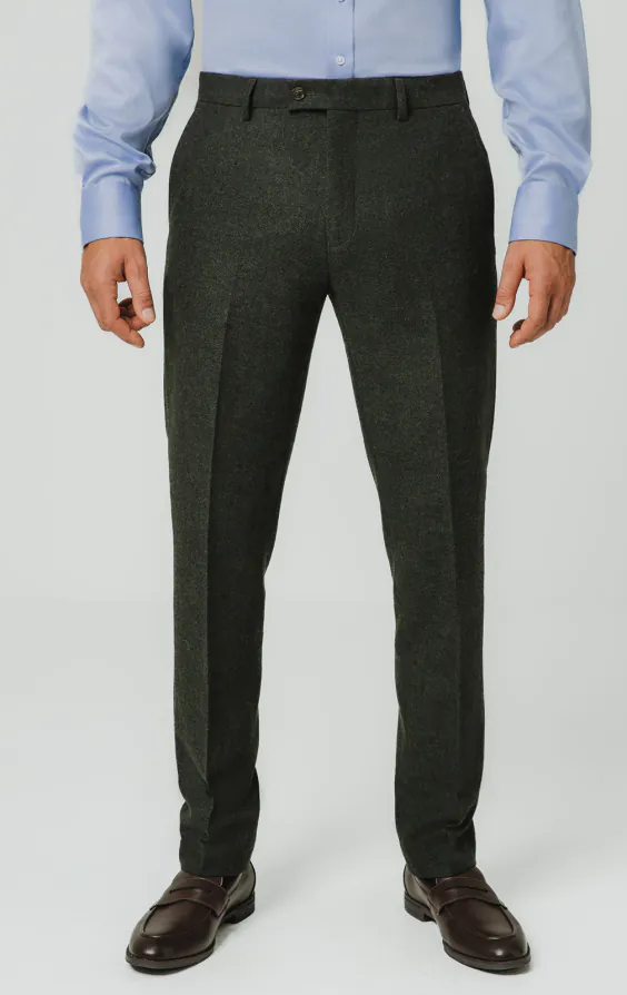 Dark Green Herringbone Tweed Suit Pants Dark Green Herringbone Tweed Suit Pants
