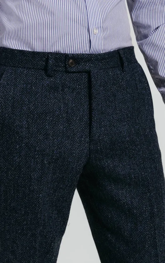 Harris Tweed of Scotland Blue Herringbone Suit Pants | Dobell