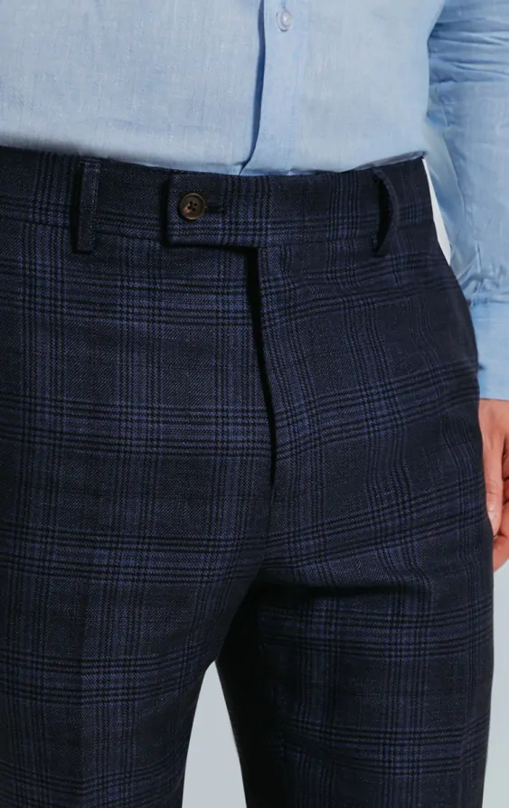 Blue Check Linen Pants | Dobell