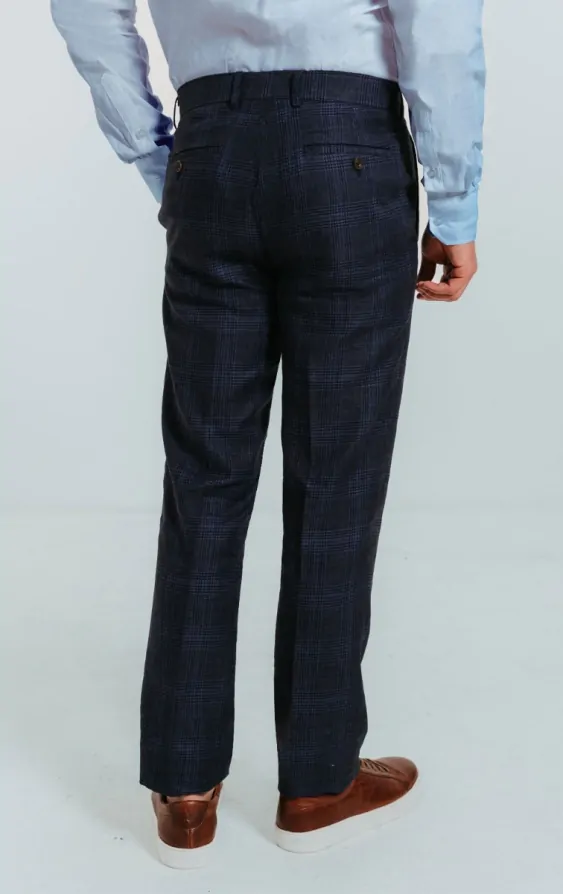 Blue Check Linen Pants | Dobell