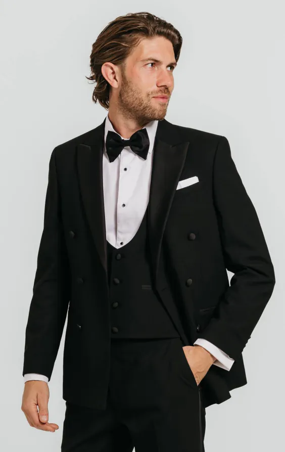 Black Double Breasted 3 Piece Tuxedo Black Double Breasted 3 Piece Tuxedo