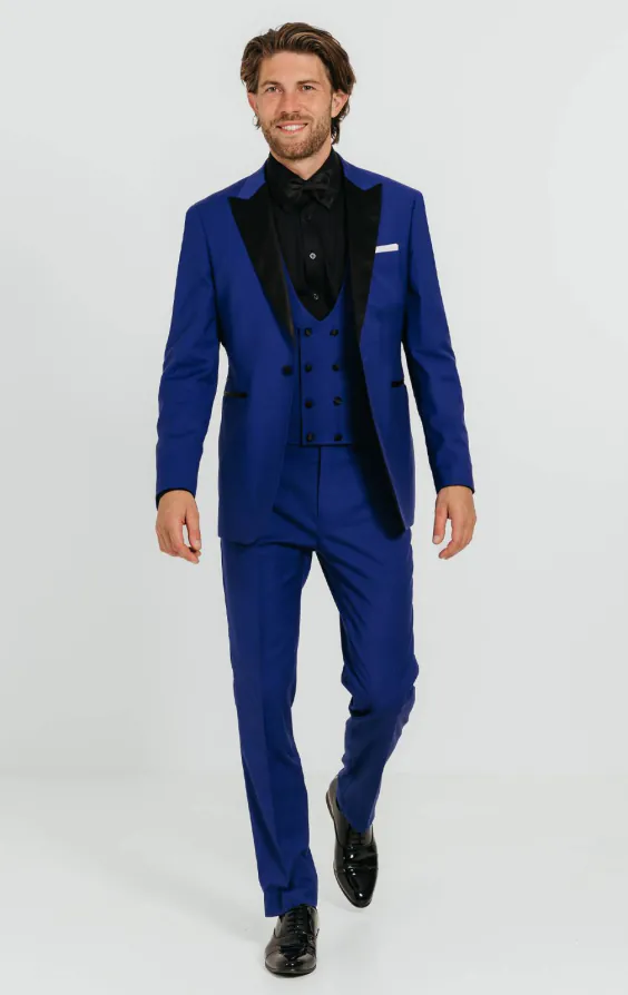 Bright Blue 3 Piece Tuxedo with Peak Lapel - photo 1