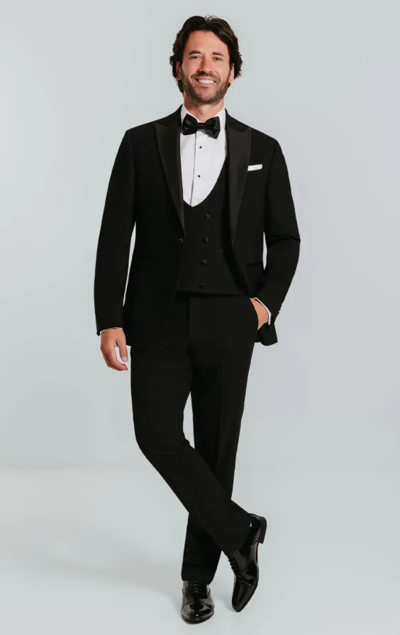 Black 3 Piece Tuxedo with Peak Lapel - photo 1
