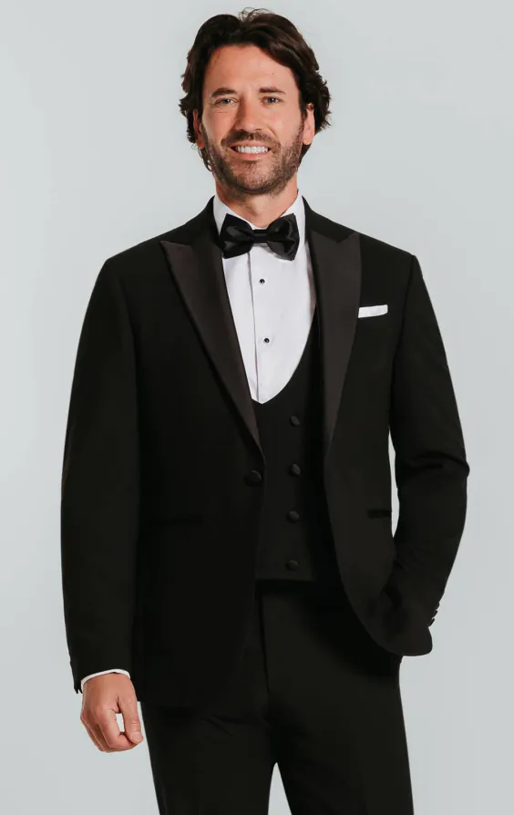 Black 3 Piece Tuxedo with Peak Lapel