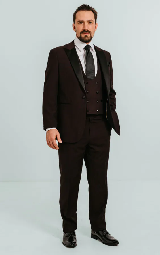 Burgundy 3 Piece Tuxedo with Peak Lapel - photo 1