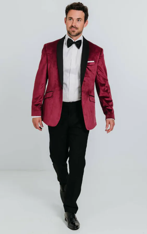Burgundy Velvet Tuxedo with Black Pants - photo 1