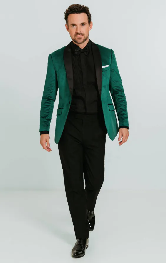 Dark Green Slim Fit Velvet Tuxedo with Black Pants - photo 1