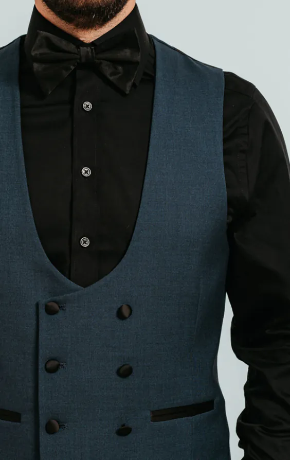 Teal Double Breasted Tuxedo Vest - photo 1 Teal Double Breasted Tuxedo Vest - photo 1