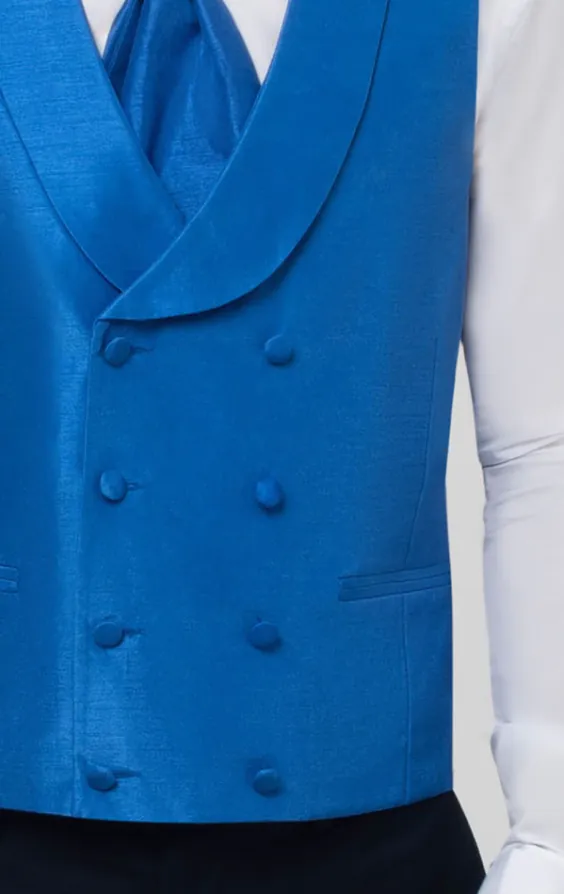 Royal Blue Dupion Double Breasted Vest with Shawl Lapel - photo 3