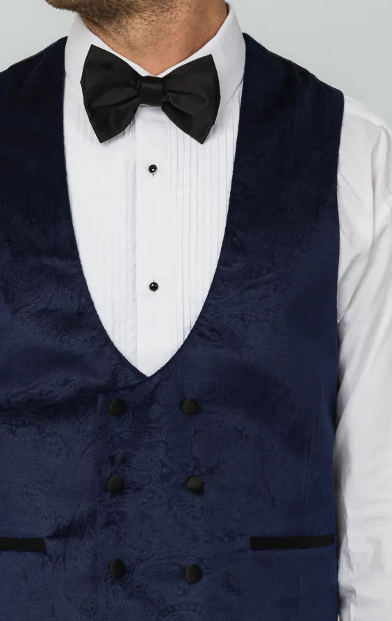 Navy Paisley Velvet Double Breasted Tuxedo Vest - photo 1 Navy Paisley Velvet Double Breasted Tuxedo Vest - photo 1
