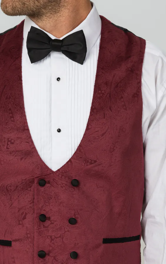 Burgundy Paisley Velvet Double Breasted Tuxedo Vest - photo 1