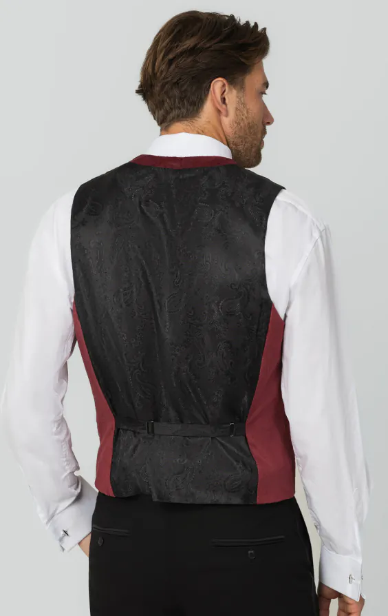 Burgundy Paisley Velvet Double Breasted Tuxedo Vest - photo 2