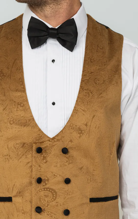 Gold Paisley Velvet Double Breasted Tuxedo Vest - photo 1 Gold Paisley Velvet Double Breasted Tuxedo Vest - photo 1