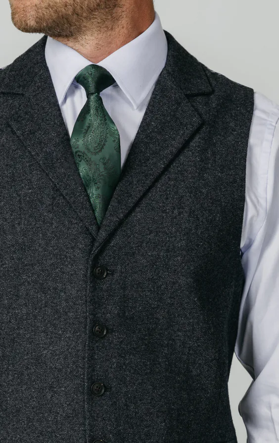 Dobell Grey Donegal Tweed Vest with Notch Lapel | Dobell