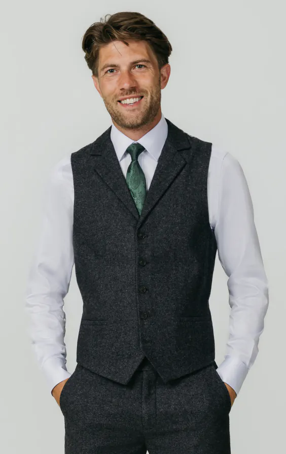 Dobell Grey Donegal Tweed Vest with Notch Lapel | Dobell