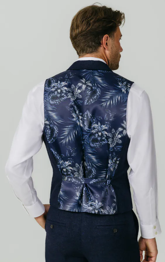 Navy Donegal Tweed Vest with Notch Lapel - photo 2