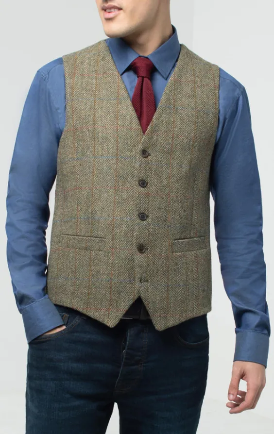 Harris Tweed of Scotland Green Herringbone Windowpane Check Tweed Jacket - photo 5
