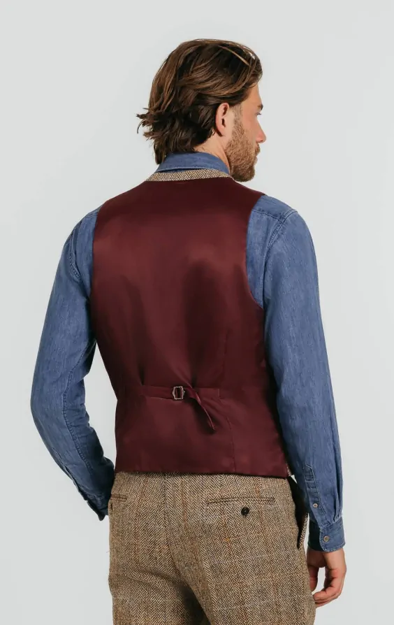 Harris Tweed of Scotland Brown Windowpane Tweed Vest | Dobell