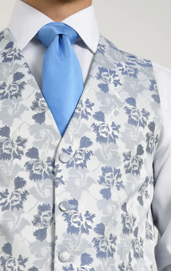 Blue & Silver Floral Jacquard Vest | Dobell