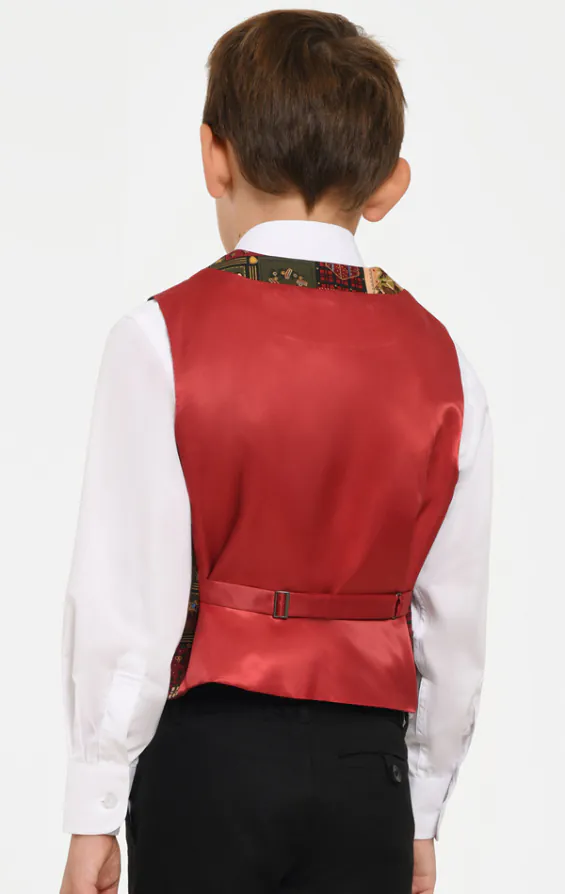 Boys Green Vintage Christmas Print Vest - photo 2