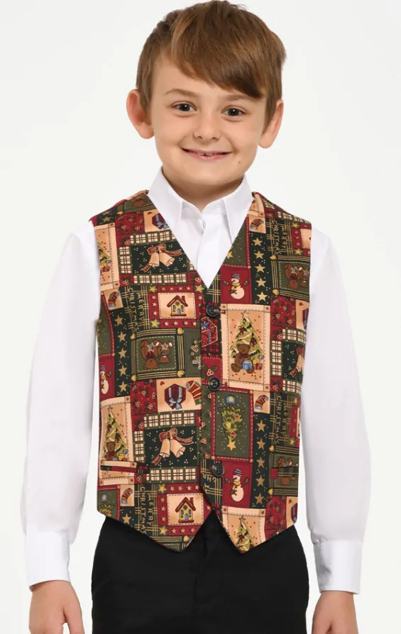 Dobell Boys Green Vintage Christmas Print Vest Dobell