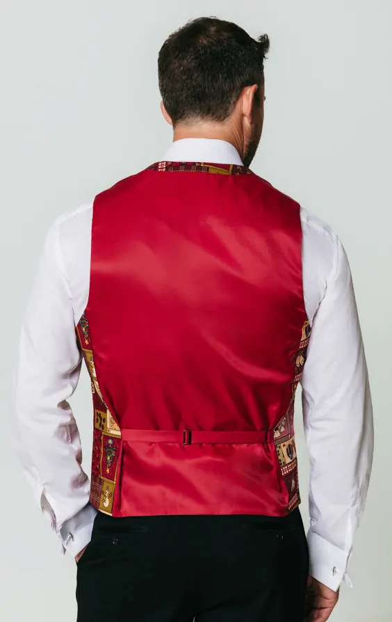 Red Vintage Christmas Print Vest - Limited Edition