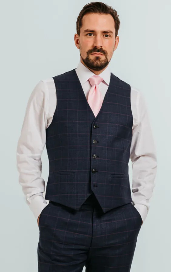 Navy with Pink Check Vest