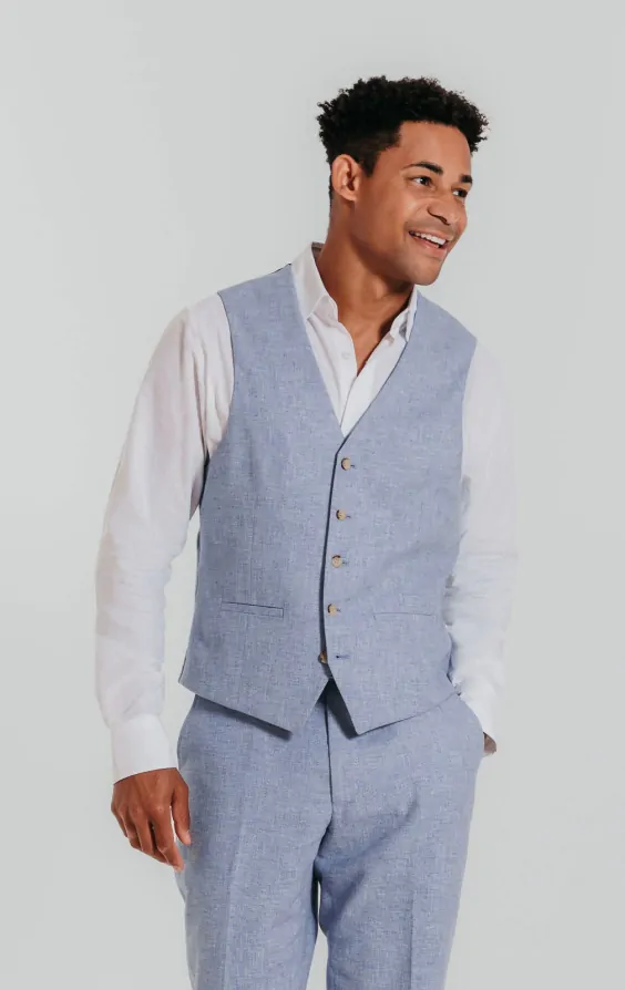 【未使用タグ付き】MADISON BLUE DRESS VEST LINEN Light Blue Linen Suit | Dobell