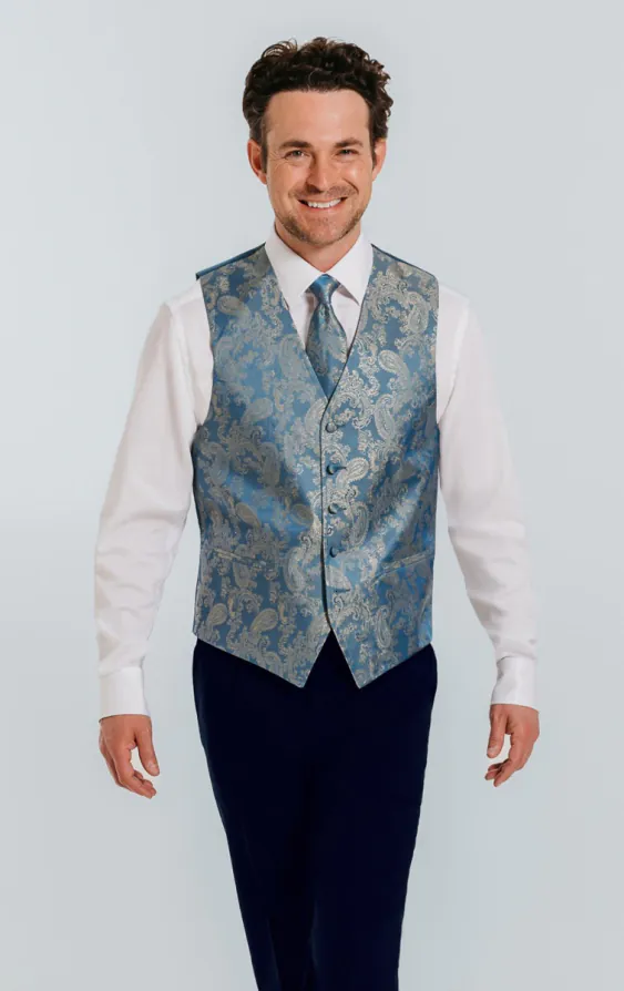 Duck Egg Blue Paisley Vest Duck Egg Blue Paisley Vest